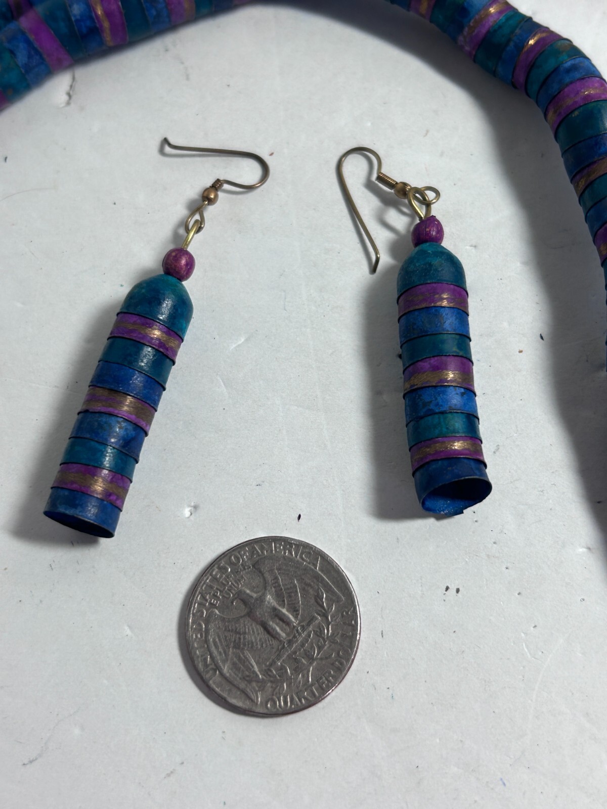 Vtg Purple Brown Blue Bead Post Earring Necklace N1307