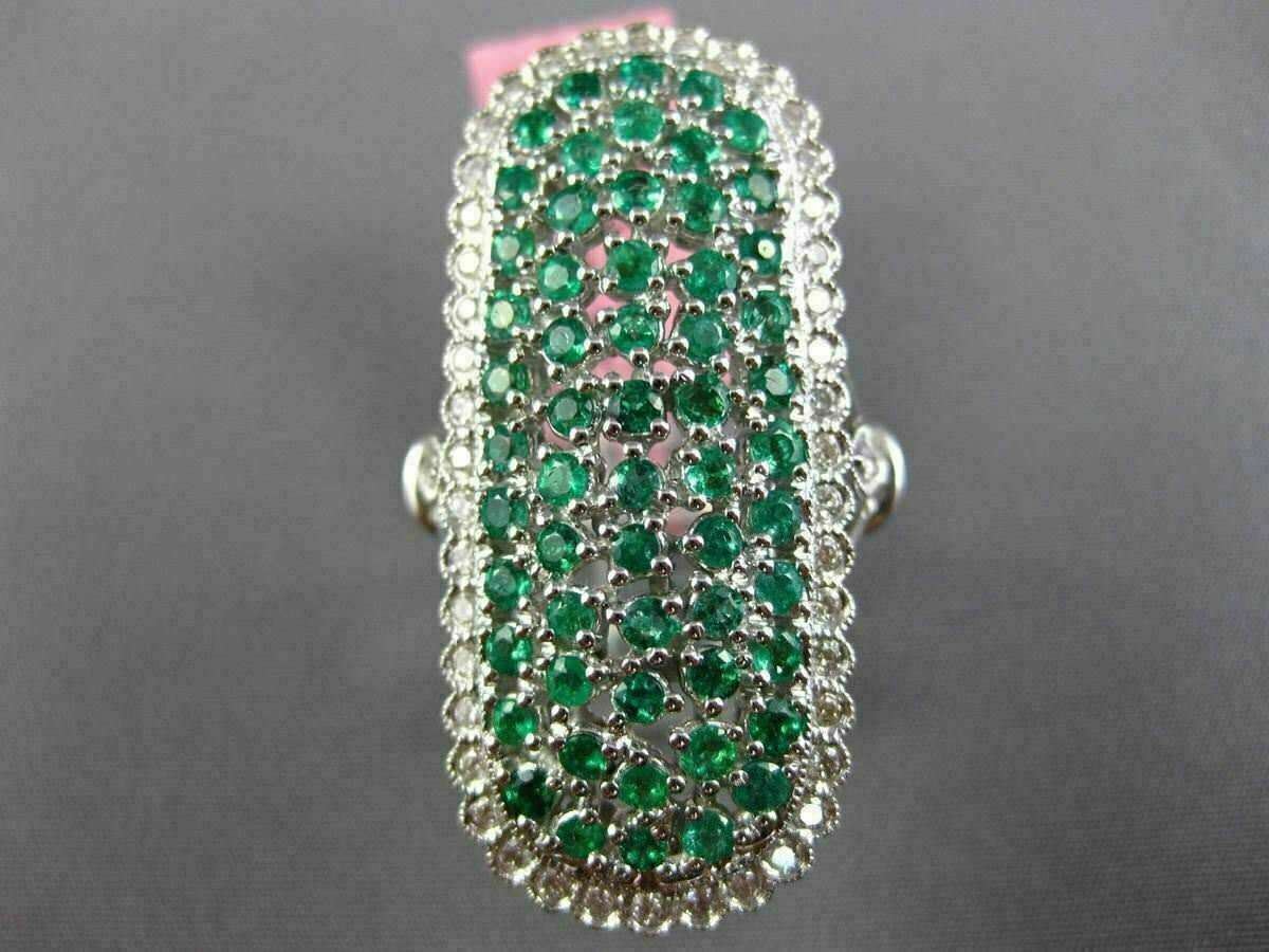 EXTRA LARGE 2.17CT DIAMOND & COLOMBIAN EMERALD 18K WHITE GOLD FILIGREE OVAL RING