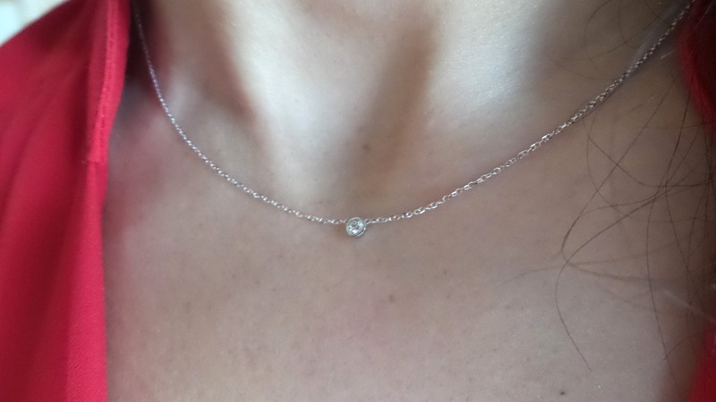 DIAMOND SOLITAIRE BEZEL NECKLACE 14K WHITE GOLD 0.05CT SI1 G COLOR NATURAL DIAMO