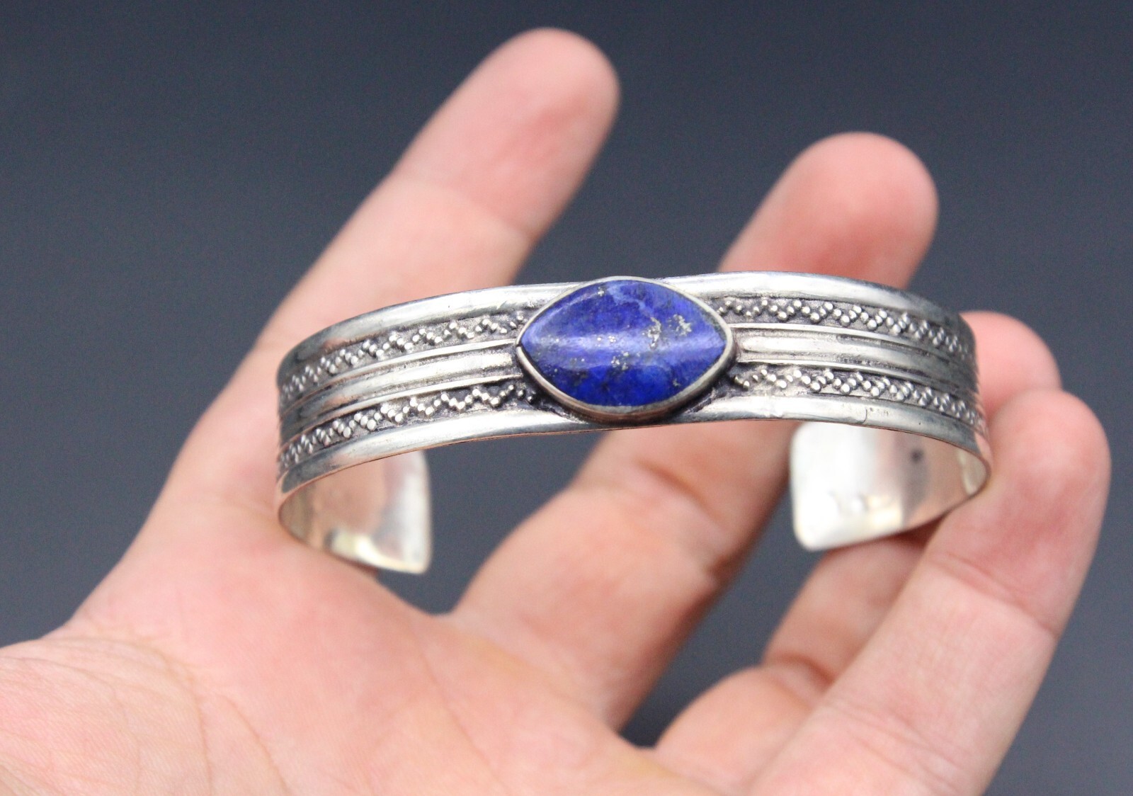 Afghan Bracelet, Lapis Lazuli Stones Bracelet, Cuff Alpaka Kuchi Boho Bracelet