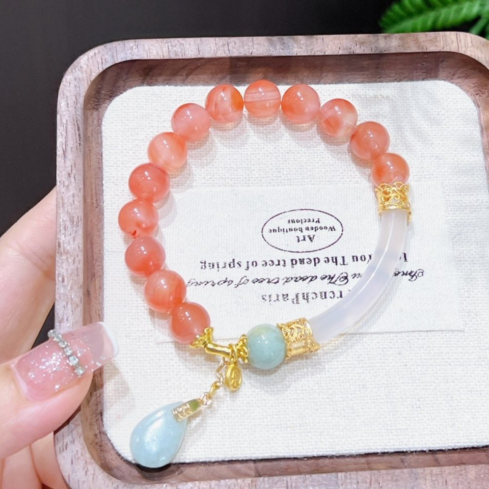 8mm Natural Southern Red Agate and White Agate Handmade Bracelet