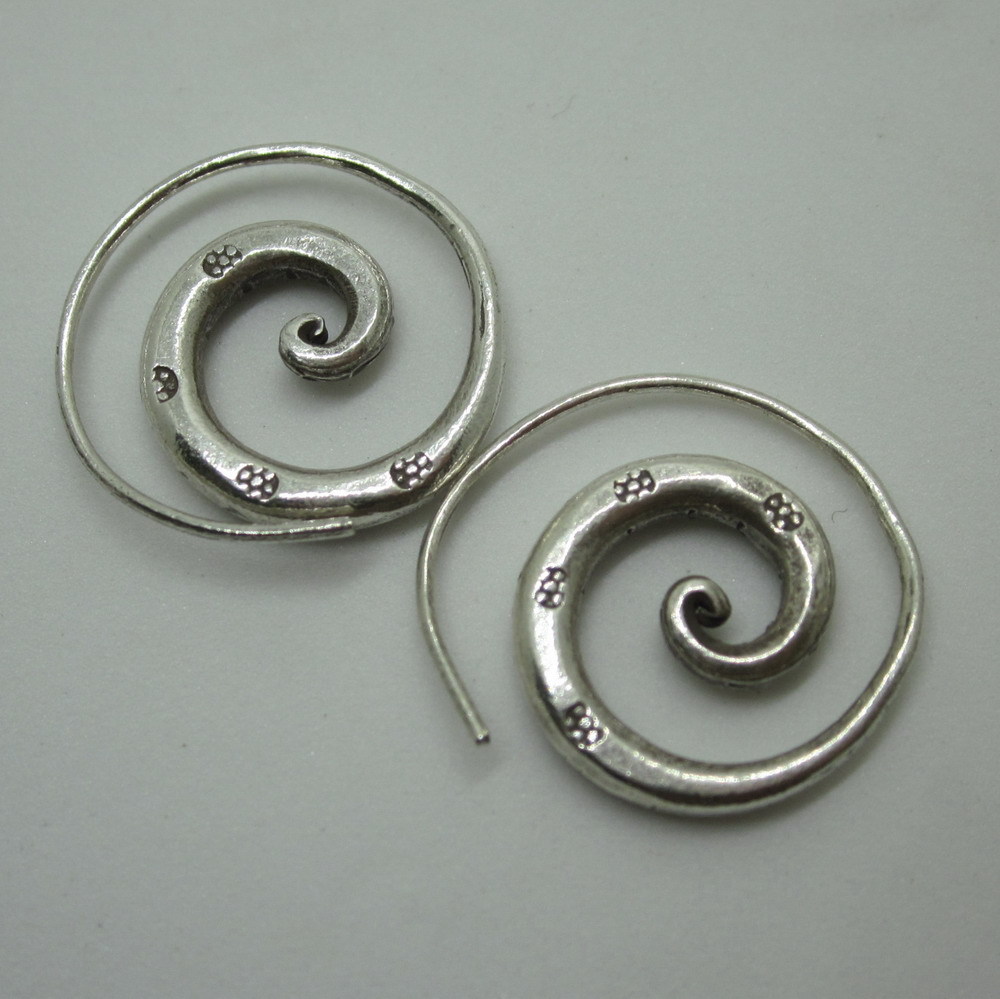 Handcrafted Earrings Pure Silver Spiral Round Tribal Stamp Plata Aretes joyería