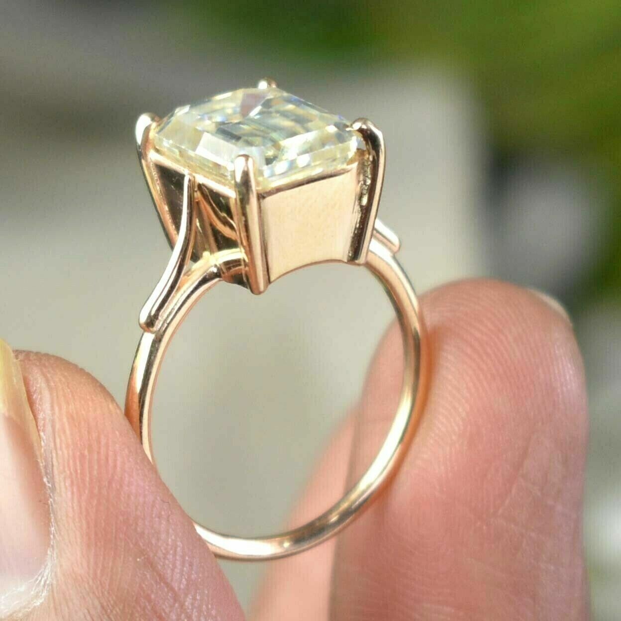 5 Ct Off White Emerald Cut Treated Diamond Ring With Rose Gold Plated Certified