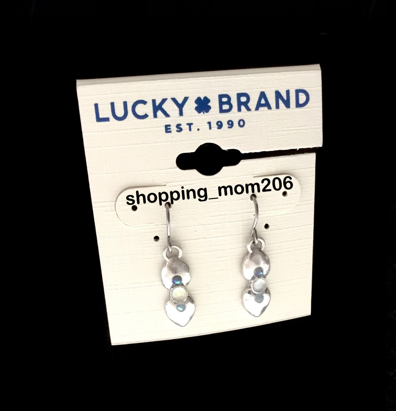 Lucky Brand Matte Silver Tone Hammered Finish w/Stone & Cut Crystals Earrings