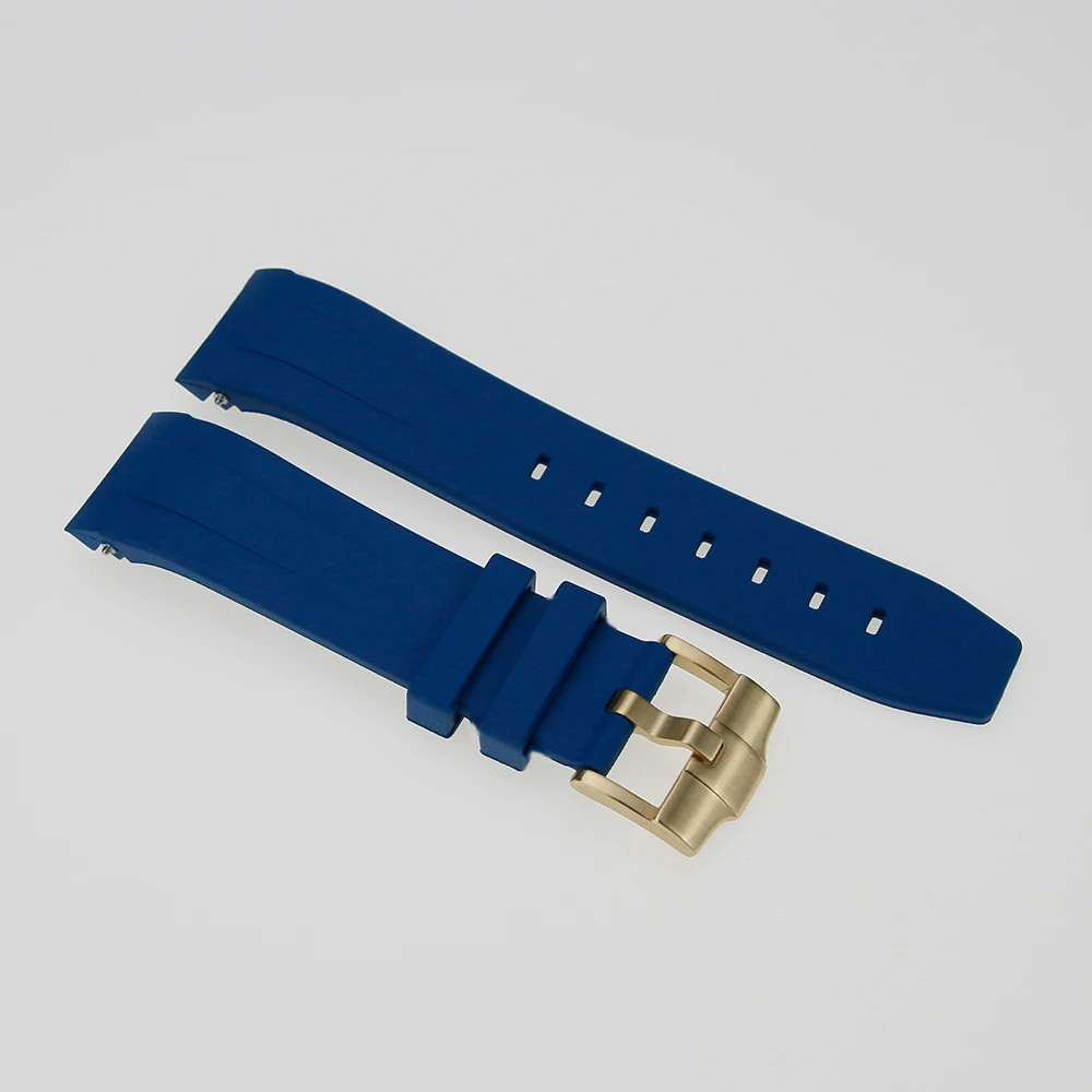 22mm Watch Strap Dark Blue Vulcanized Rubber Curved Ends Solid Buckle For SKX007