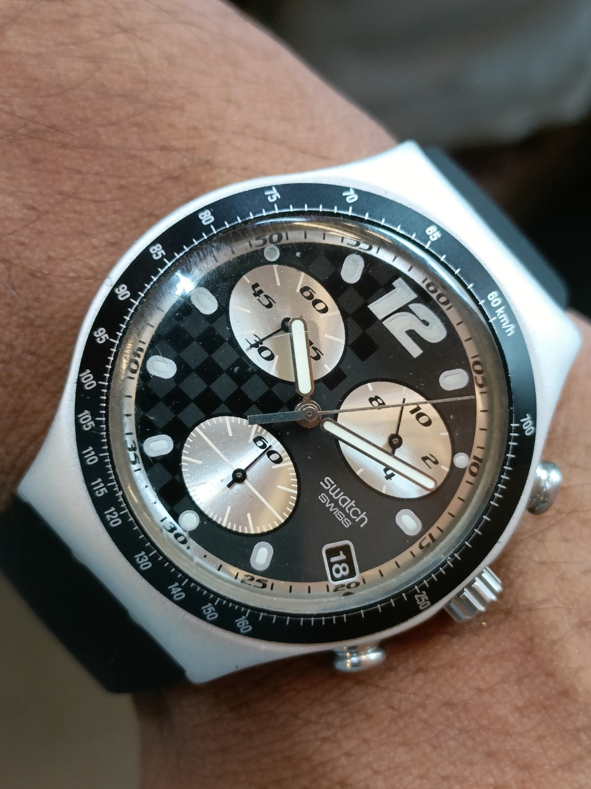 SWATCH IRONY CHRONO QUARTZ ALUMINIUM CASE AG-1999 SWISS MEN’S WORKING CONDITION
