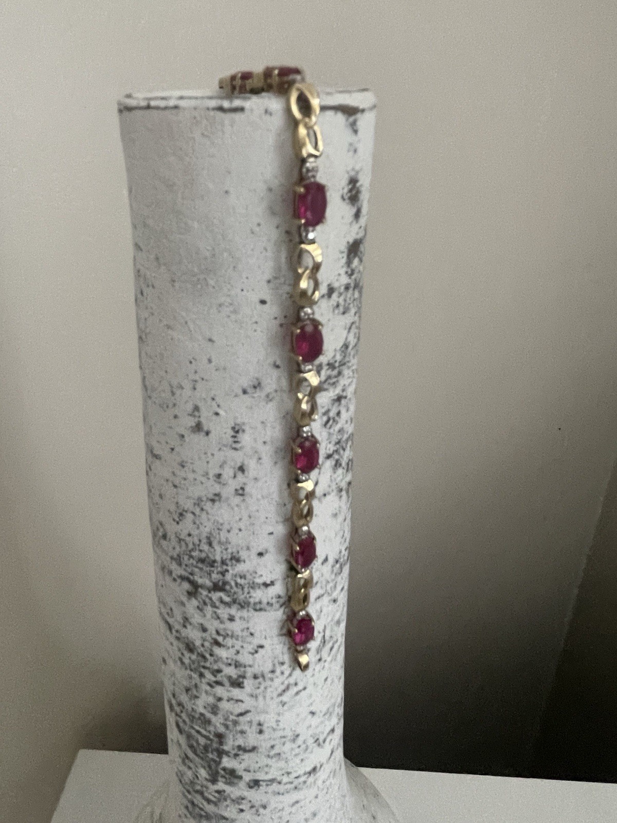 Ruby and Diamond Statement Tennis Bracelet 14k Yellow Gold 7”