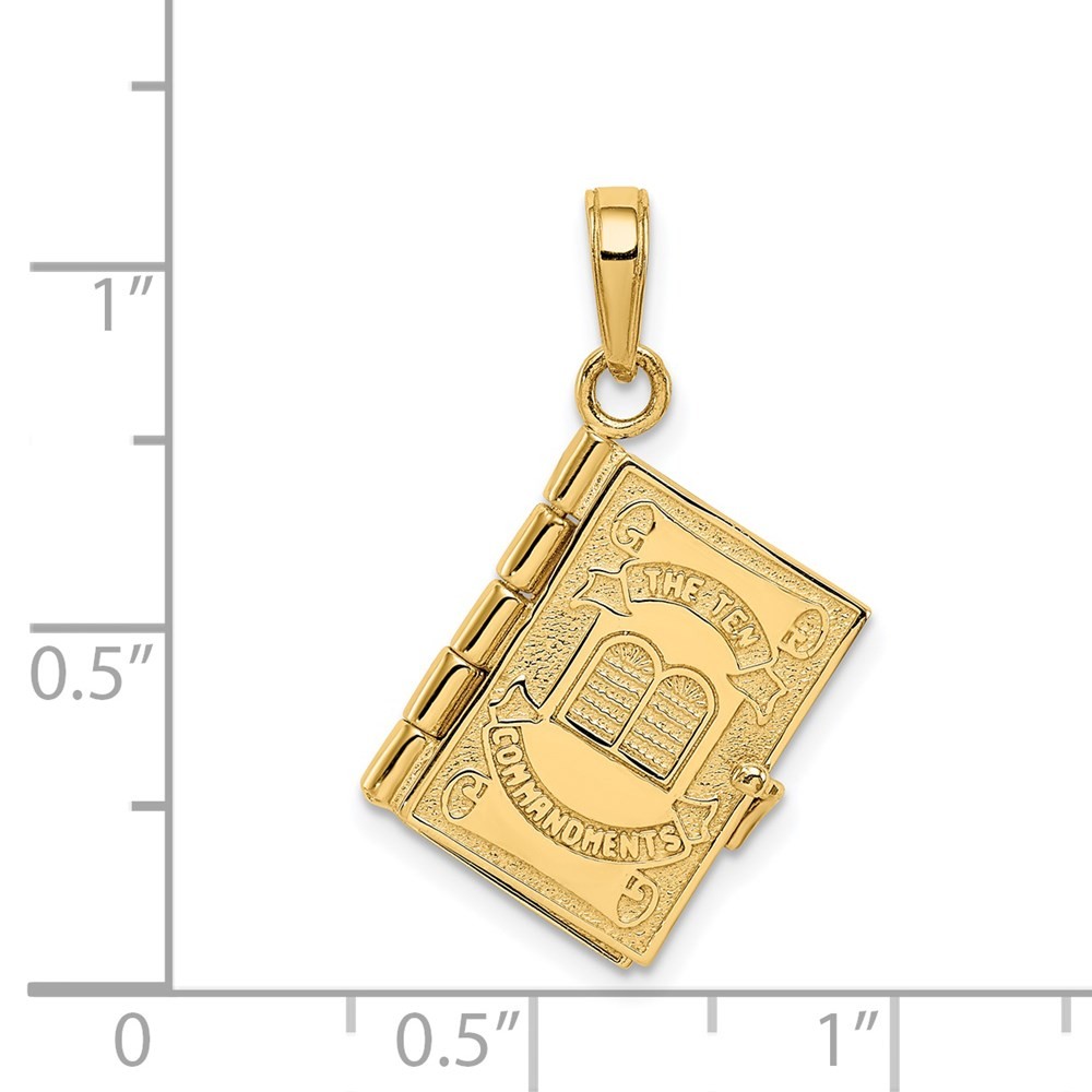 14k Yellow Gold 3D Ten Commandments Bible Pendant L-0.99 in, W-0.44 in