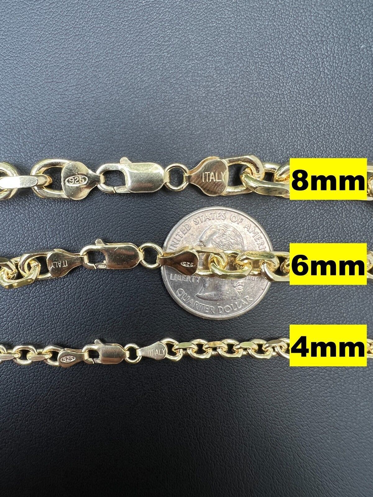 14k Gold Plated Silver Anchor Cable Chain / Bracelet Rolo Necklace 4-8mm Italy3