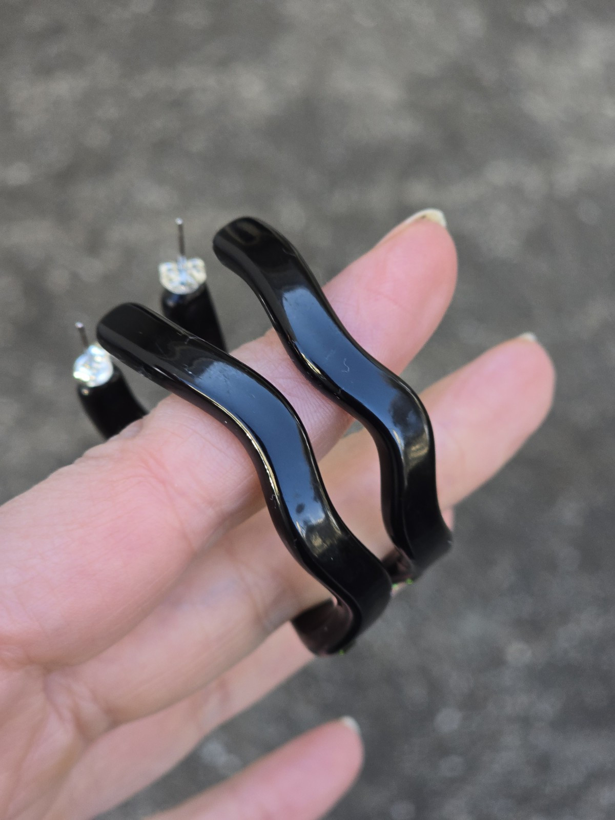 Multi Color Rhinestones Black Acrylic Large Hoop Pierced Earrings