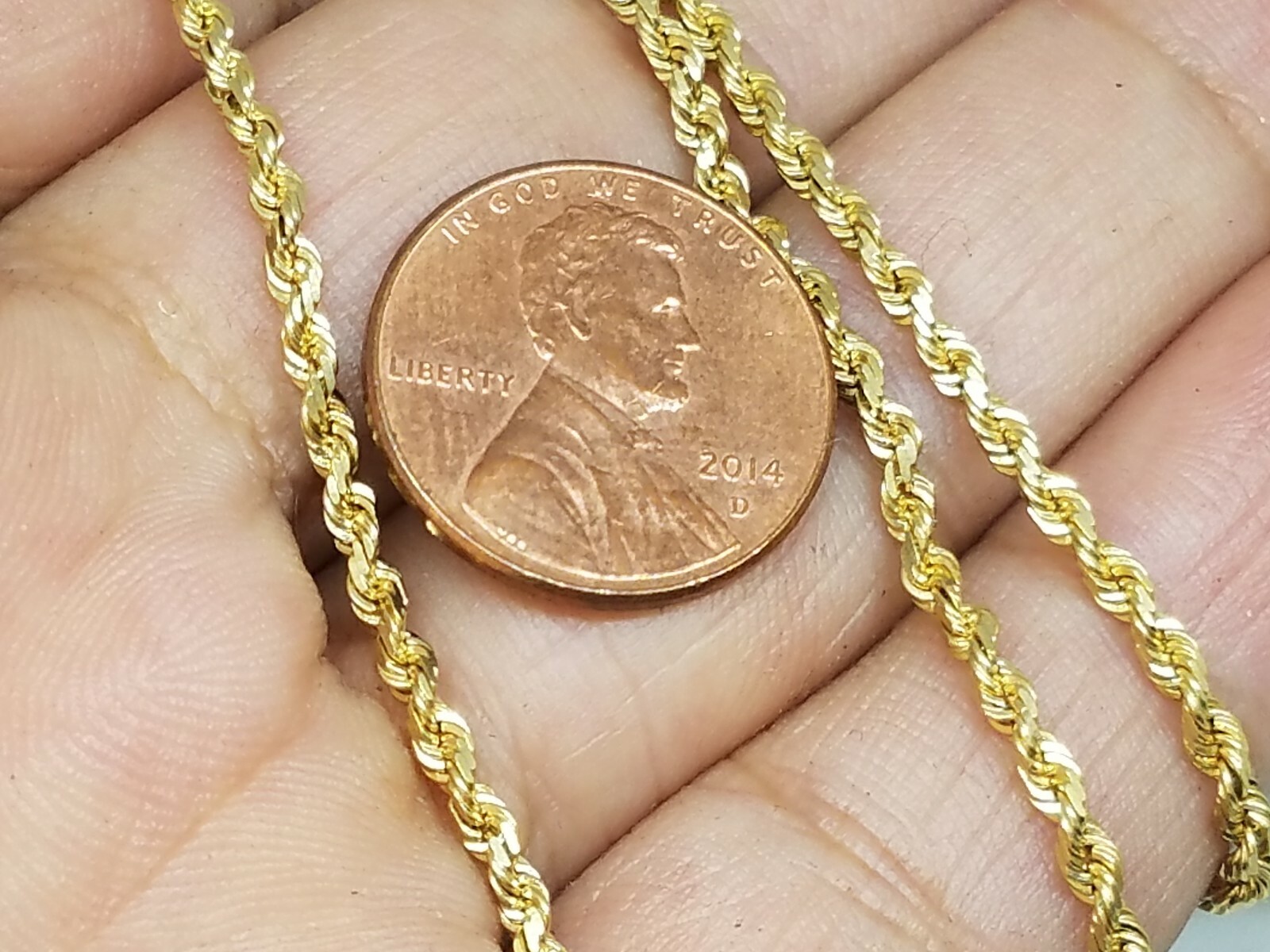 GOLD Rope chain 14k SOLID real yellow 10.4g 2.5mm 22″ (ask 16 18 20 24 )