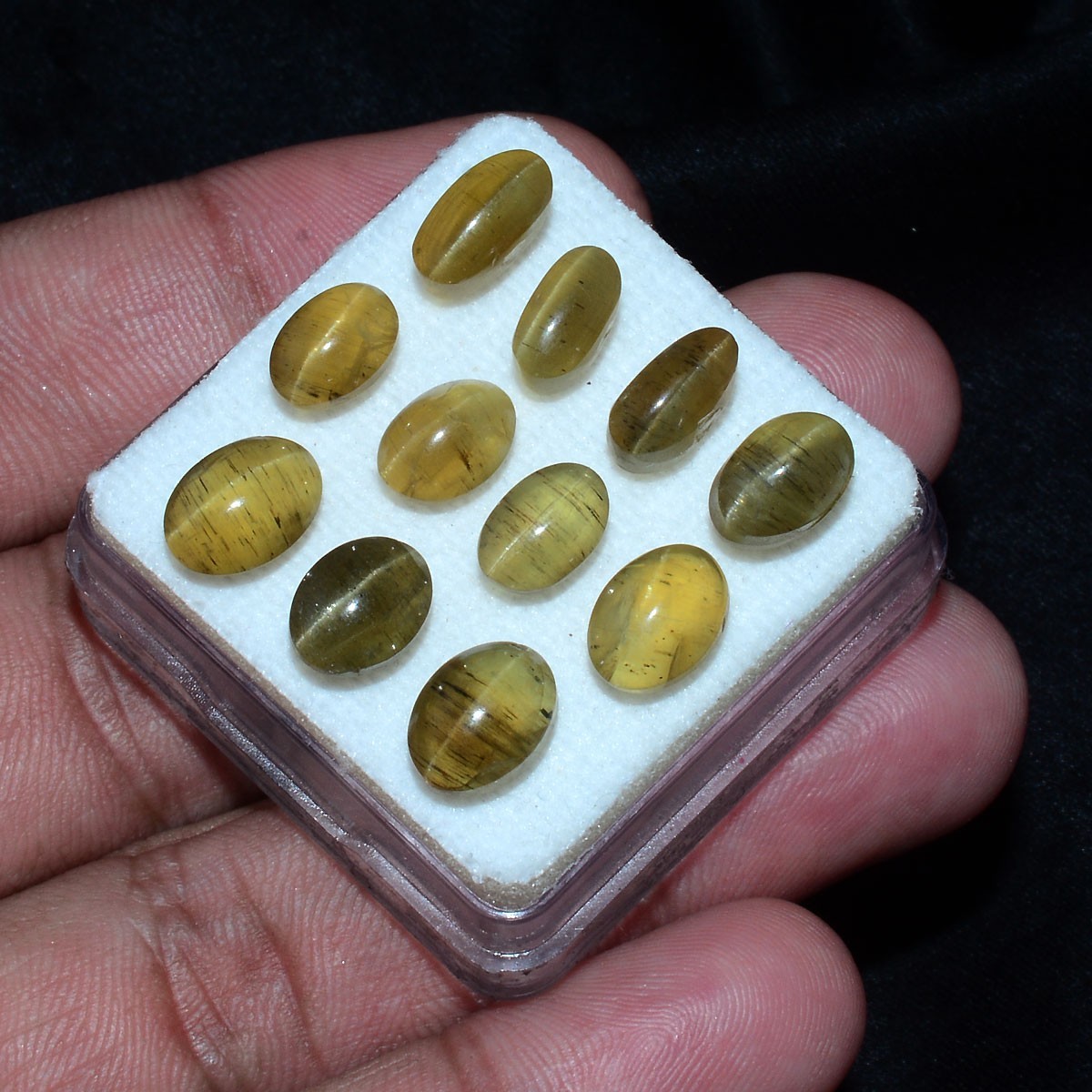 11 Pcs Natural Apatite Cats Eye 8mm-9mm Oval Cabochon Huge Loose Gemstones Lot