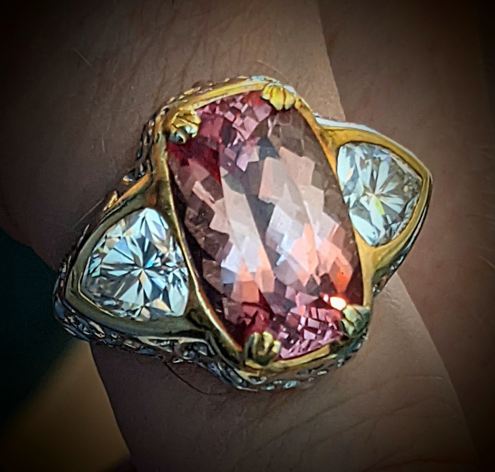 Custom Art Designed Bicolor Sapphire & Moissonites Ring