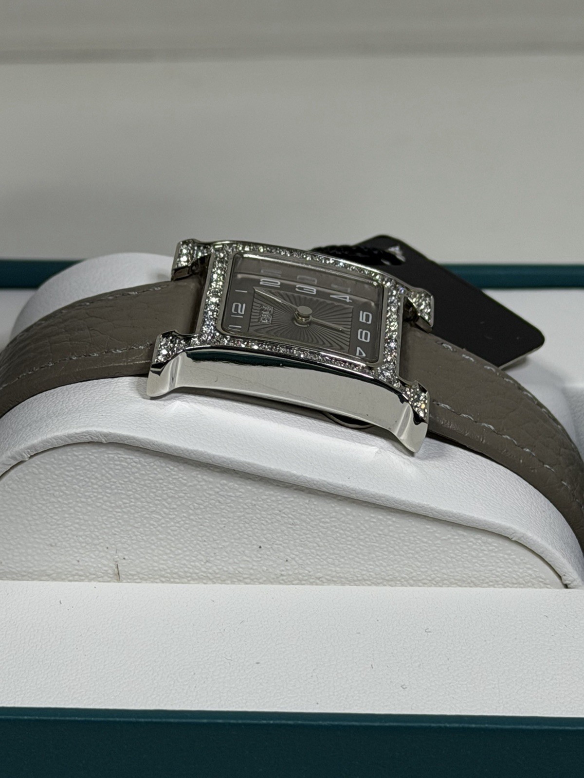 Bibi Luxury Watch Women’s Silver H Inspired Crystal Set Bezel Grey Leather NEW
