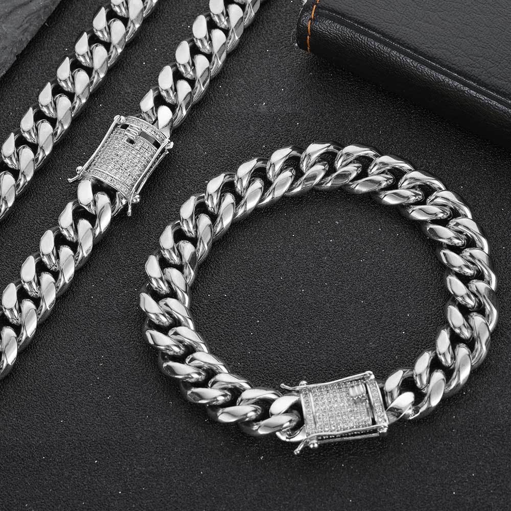 Miami Cuban Chain with 1 Carat CZ Buckle 18k Gold-plated Stainless Steel Jewelry