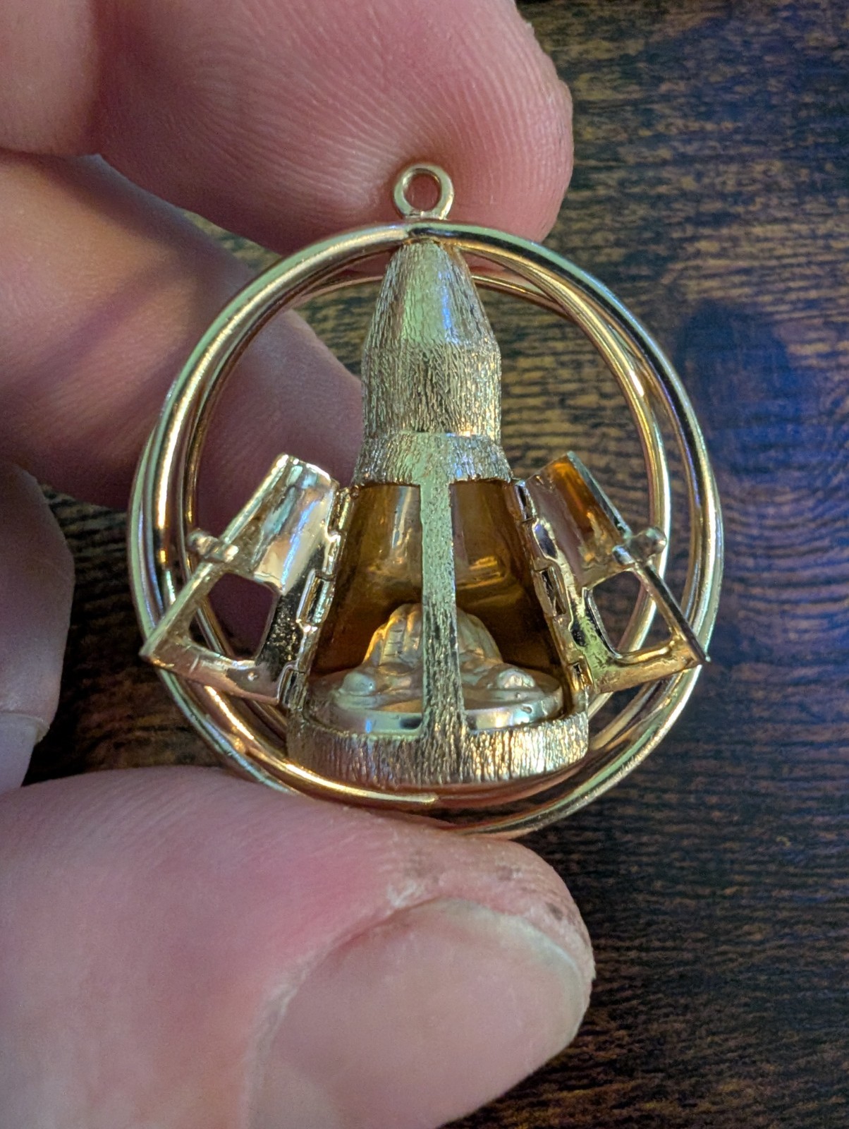 Vintage 14k Gold Mechanical Gemini Space Capsule Charm Pendant Heavy 19g+ NASA