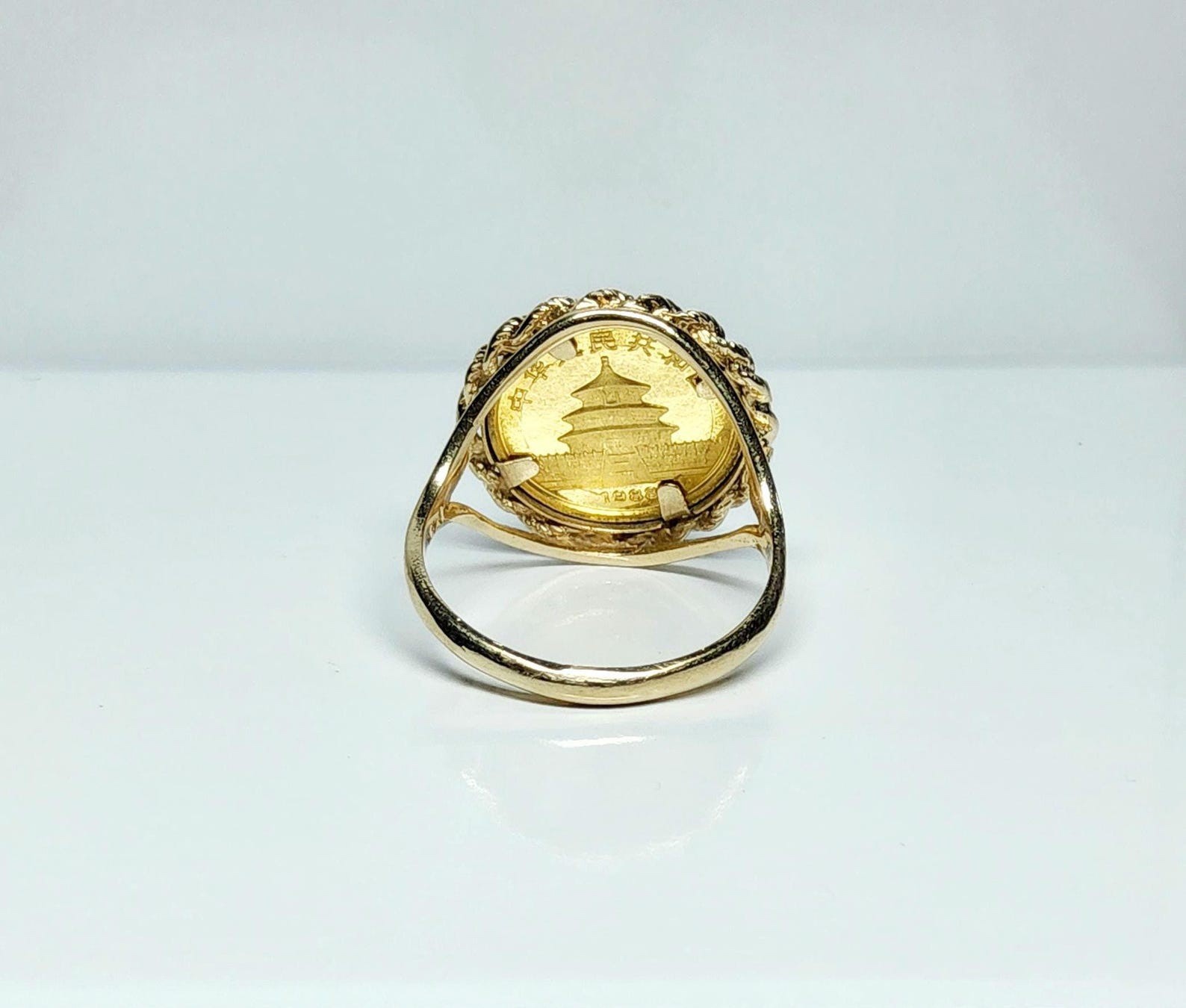 1983 5 Yuan Chinese Panda Coin Ring 24k Yellow Gold Size 5.5