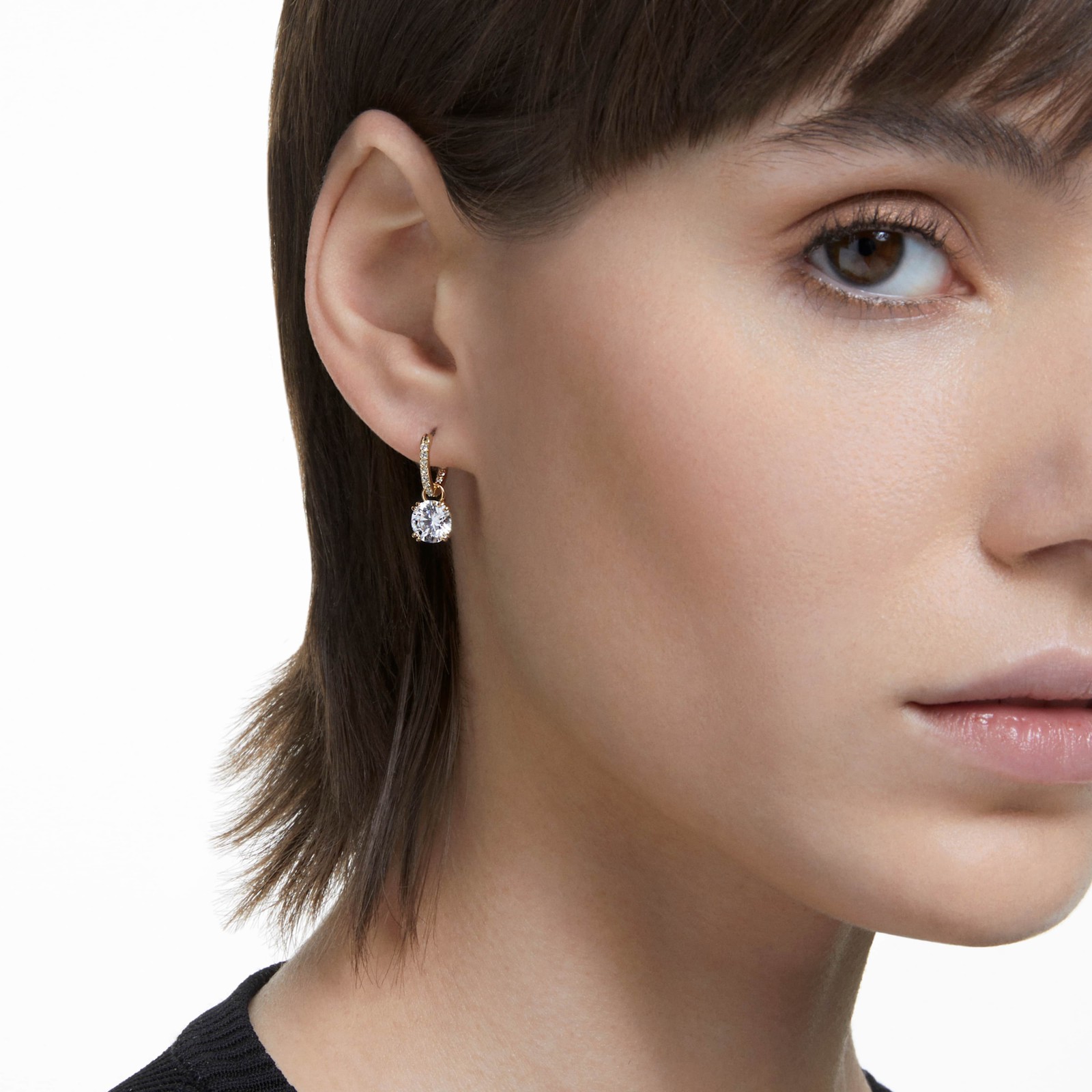 Swarovski Stilla Drop Earrings, Round Cut, White, Gold-Tone Plated 5638802