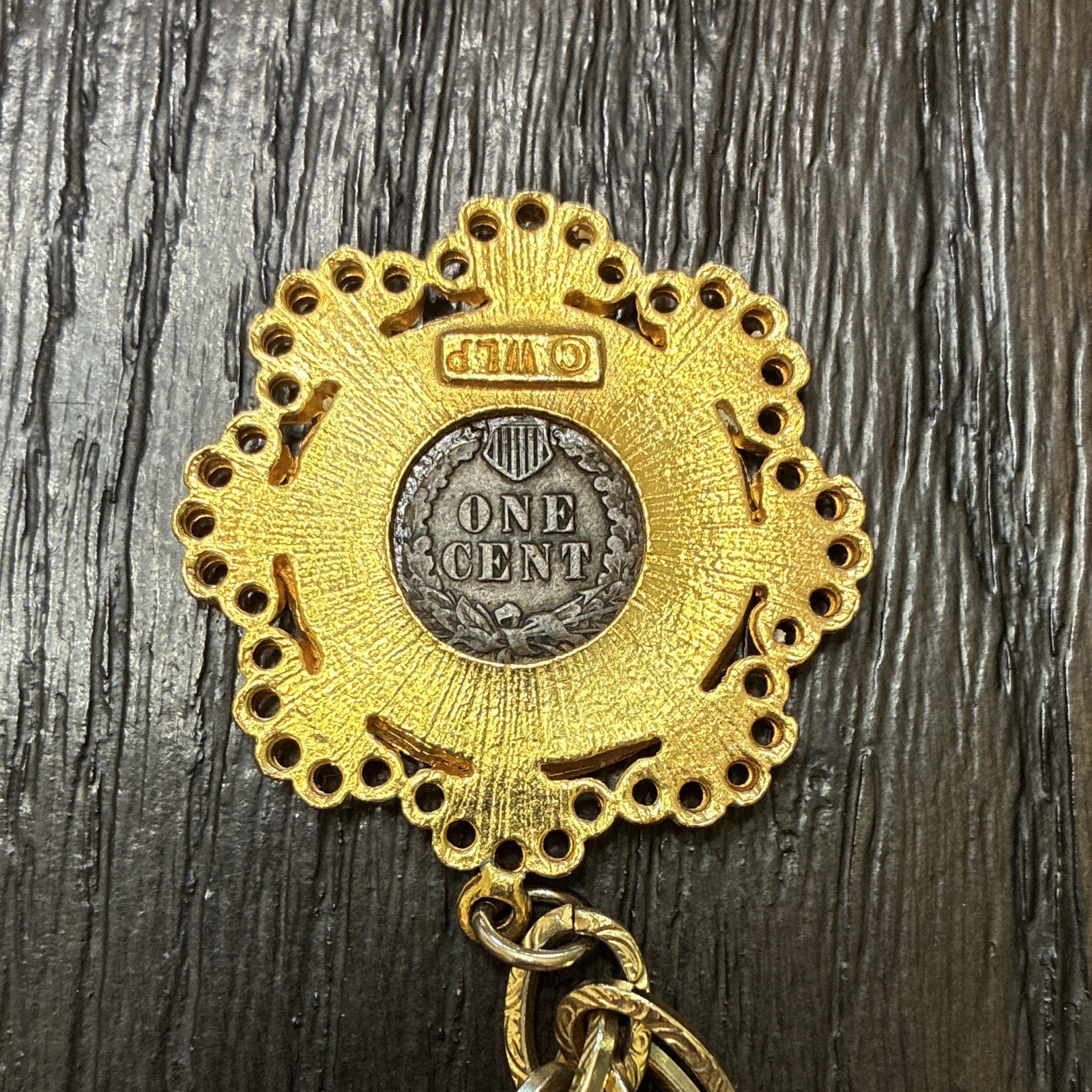 Gold Tone Curb Chain Charm Bracelet Coin Medallion Dangle Toggle Clasp Signed