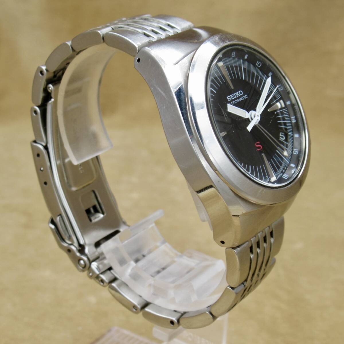 Seiko Sus SUS Mechanical Sus 4S12-0010 GMT Red S Logo Black Dial Silver Metal