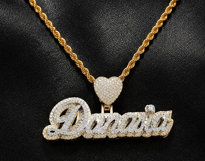 4Ct Moissanite Danasia Name Pendant –14K Gold Plated Personalized Heart Necklace