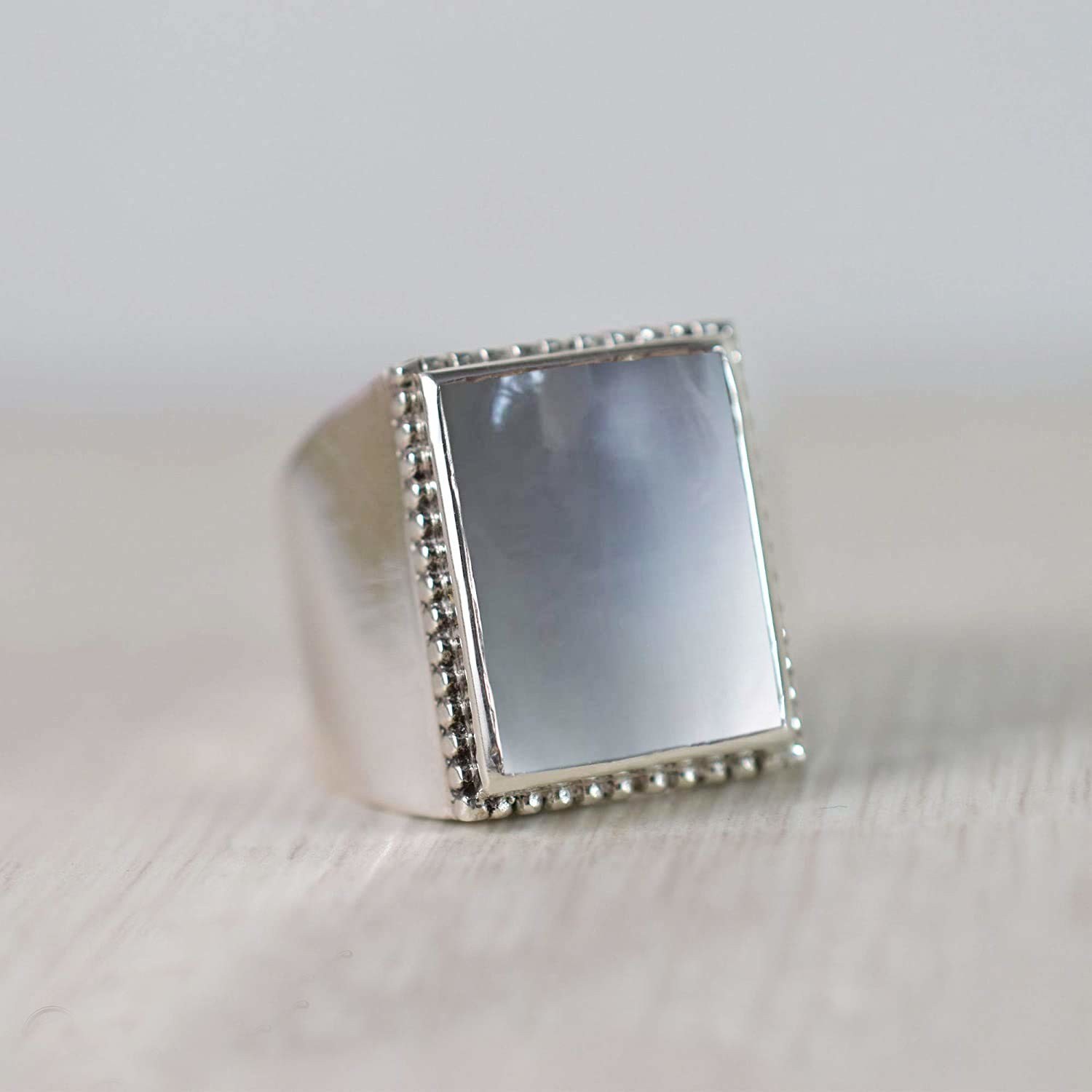 Solid 925 Sterling Silver Natural Gray Moonstone Gemstone Gift Men’s Unisex Ring