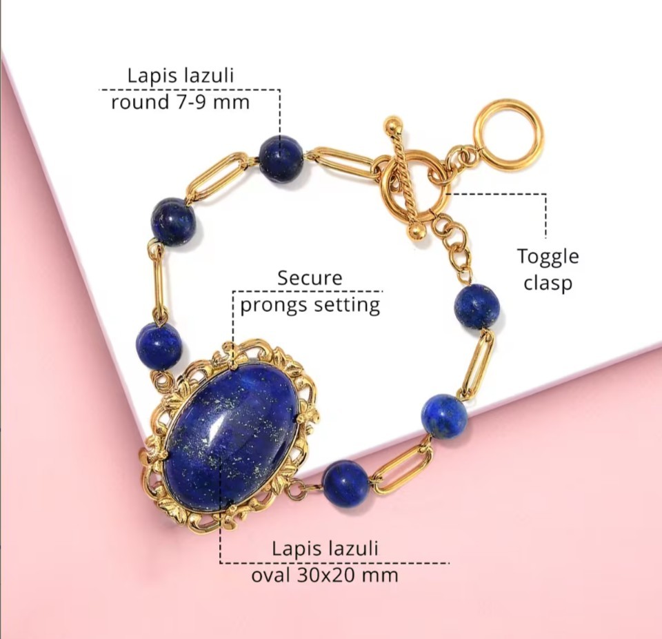 Lapis Lazuli 13.00 ctw Bracelet in ION Plated YG Stainless Steel (7.50-9.0In)