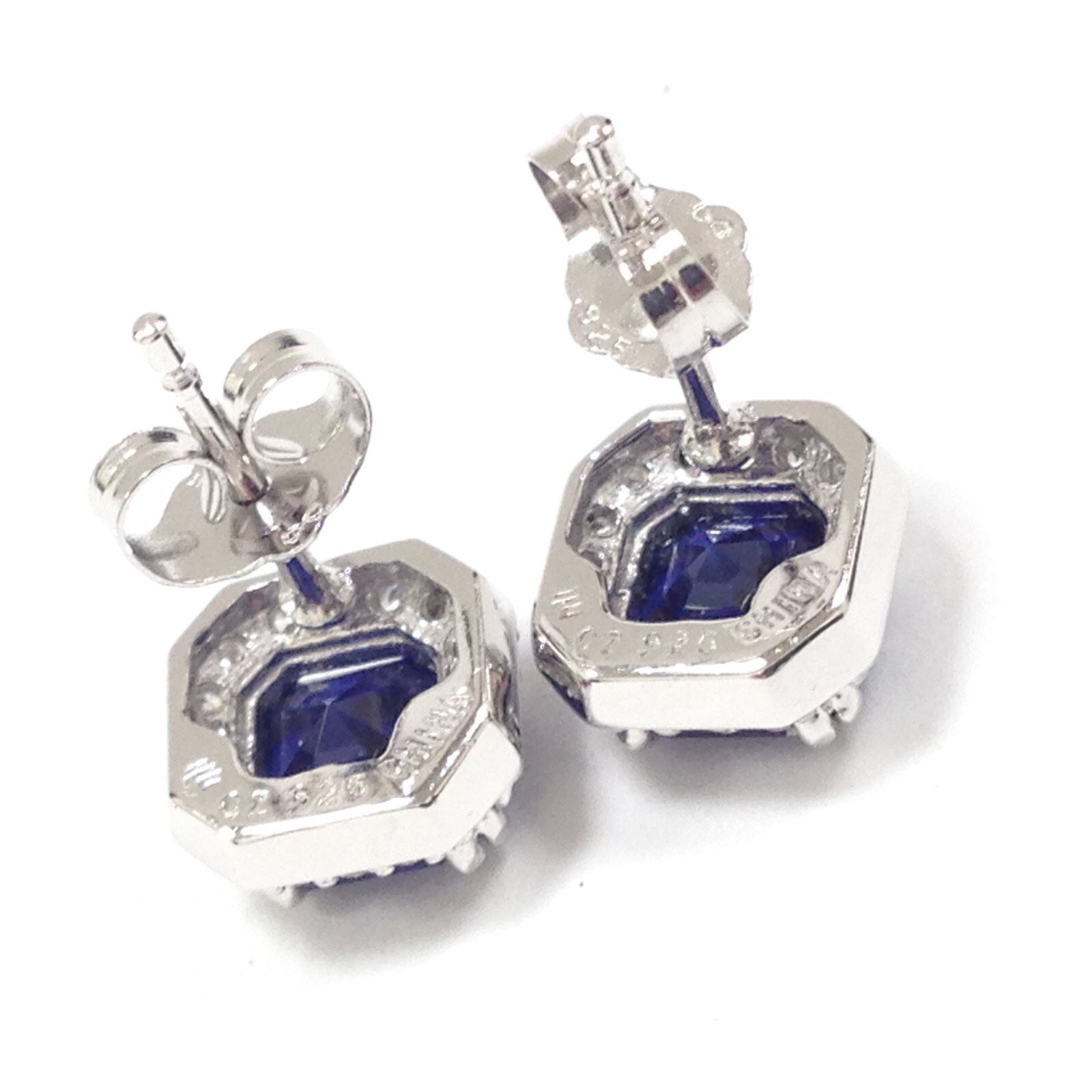 Fuzion Creations Fc Sterling Blue CZ Stone 8.6mm Square Stud Earrings Jewelry