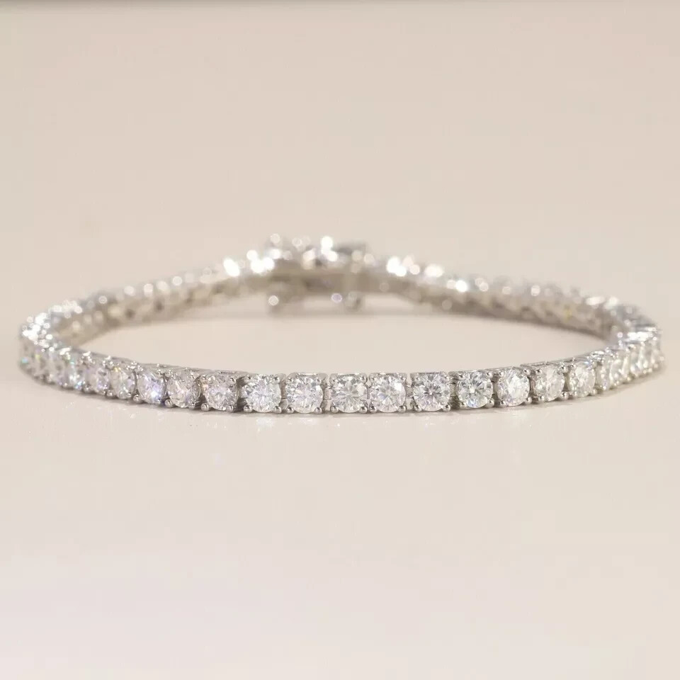 Men’s 5.50 Ct Round Cut Lab Grown Diamond Tennis Bracelet Solid 14k White Gold