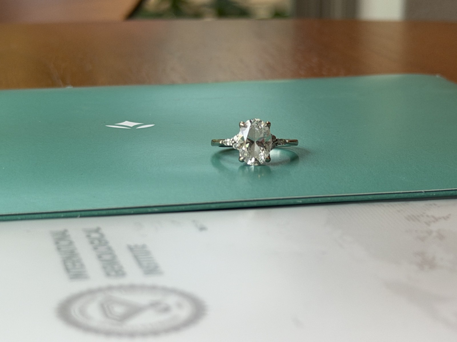 2.40ct Oval Lab Grown Diamond Ring F VS1 Super Ideal 18K White Gold Size 6