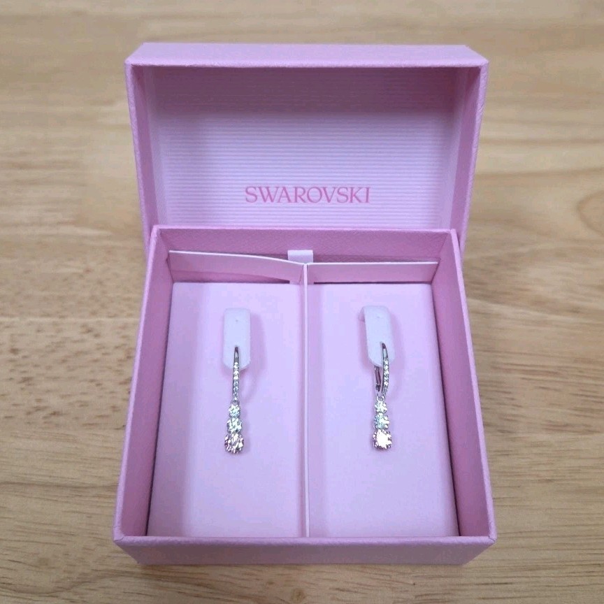 Swarovski Stilla Attract Drop Earrings, Round Cut Pink, Rhodium Finished 5691073