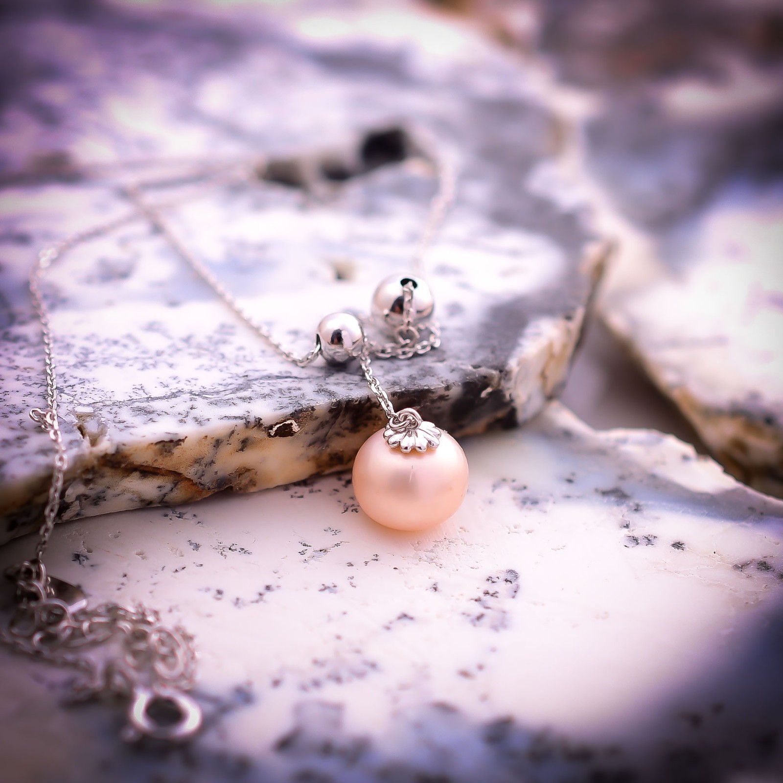 Pink Biwa Pearl Round Pendant Necklace 925 Sterling Silver Chain 15-17″ P-695