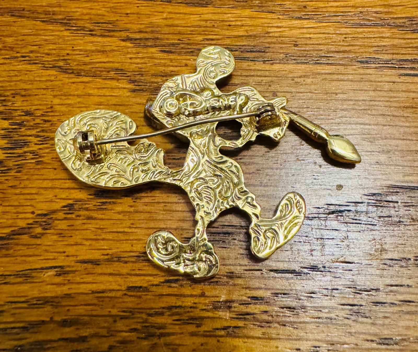 Vintage Disney Mickey Mouse Artist Painter Brooch Pin Gold Tone Rhinestone Palet