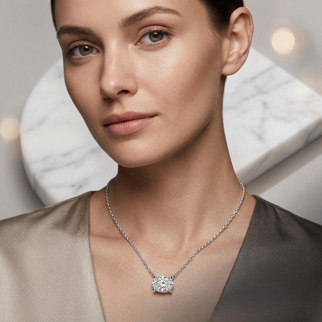 0.25Ct Oval Moissanite Pendant Necklace 925 Silver/10K 14K Gold 18″ Solitaire
