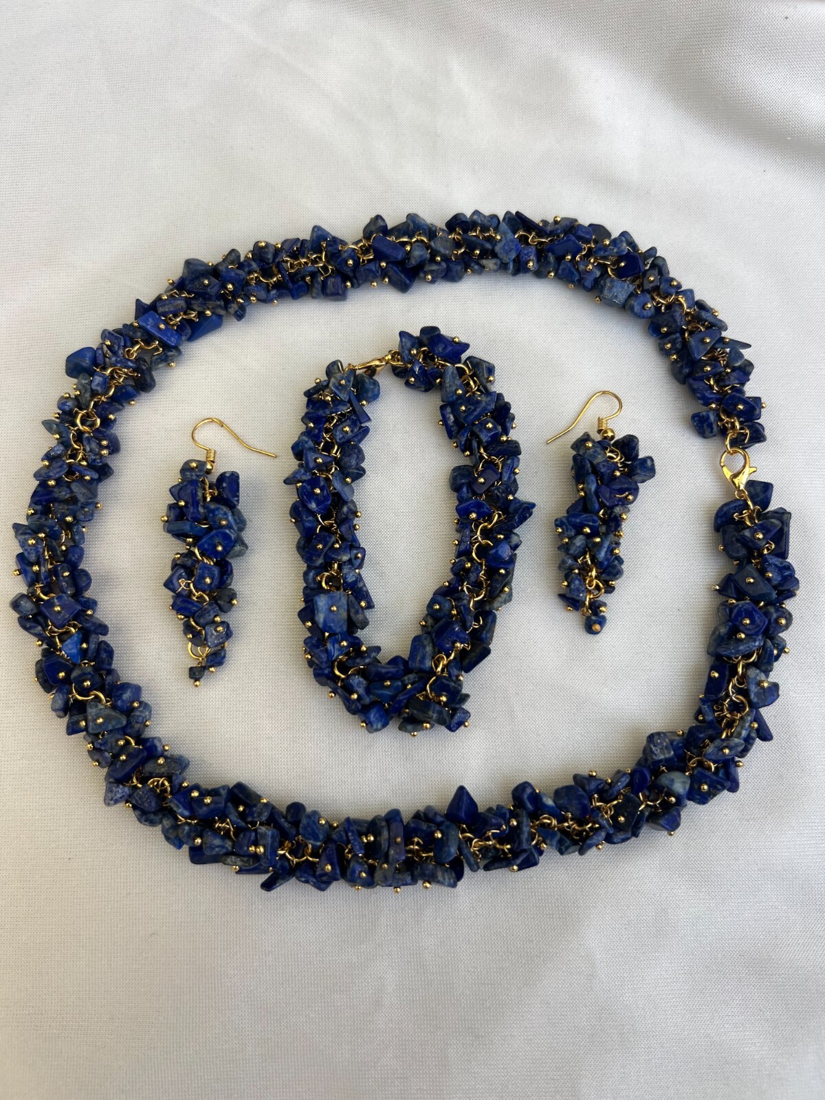 Lapis Uncut Necklace 18″ Set with Earrings & Bracelet – Jewelry Set