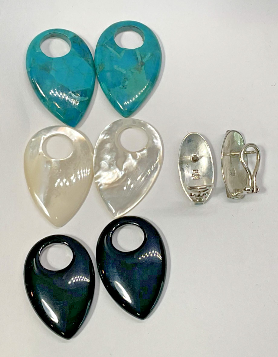 Jay King Interchangeable Sterling Silver Turquoise Onyx Mother Of Pearl Earrings