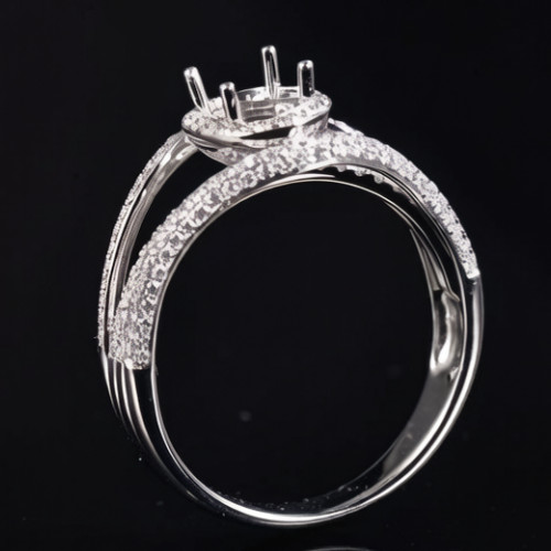 Solid 14K White Gold Ring Settings Lab Created Diamond Semi Mount Prong Oval 9×7