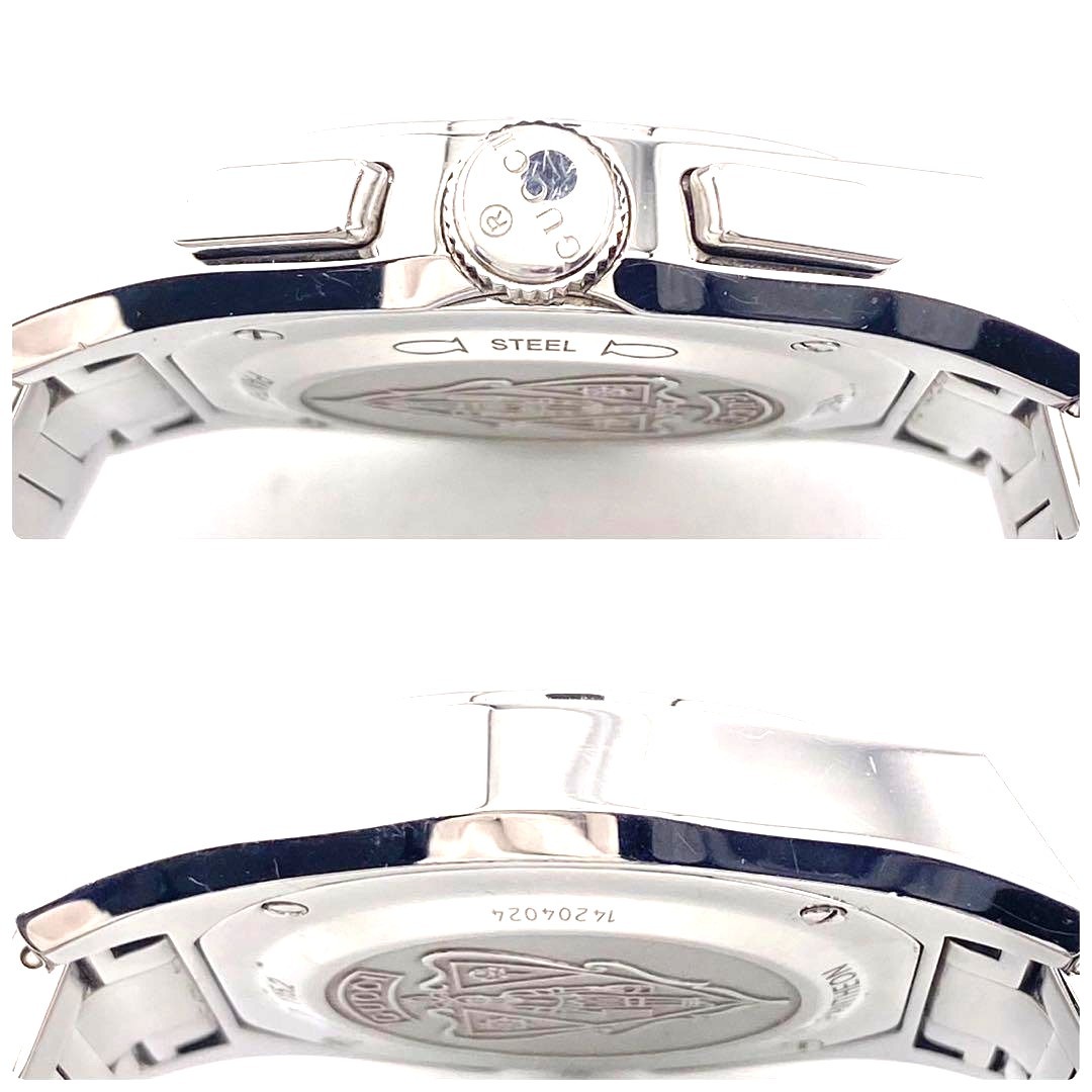 GUCCI Pantheon Chronograph 115.2 Watch Black Dial Steel Silver Men Used