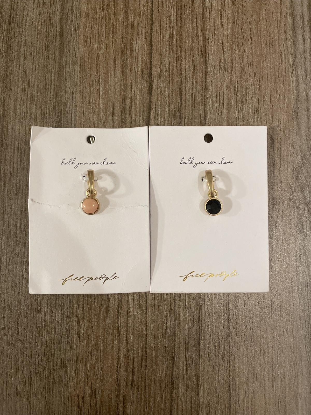 Free People Set Of Two Charms Pendants Pink And Black Gemstone With Gold Tone