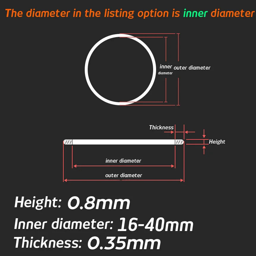 16 to 40mm White Height 0.8mm 0.35mm Front Watch Crystal Waterproof Gasket Ring