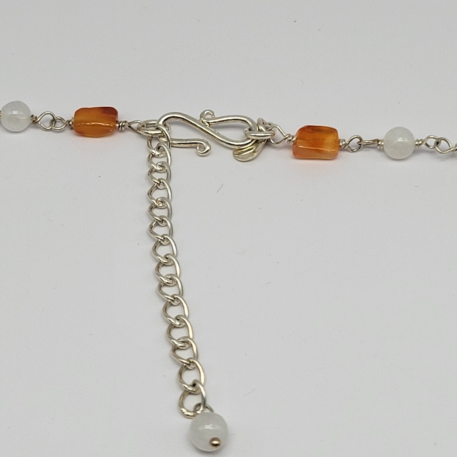 Sterling Silver Moonstone Amethyst Carnelian Smoky Quartz Necklace ~ 18.5″