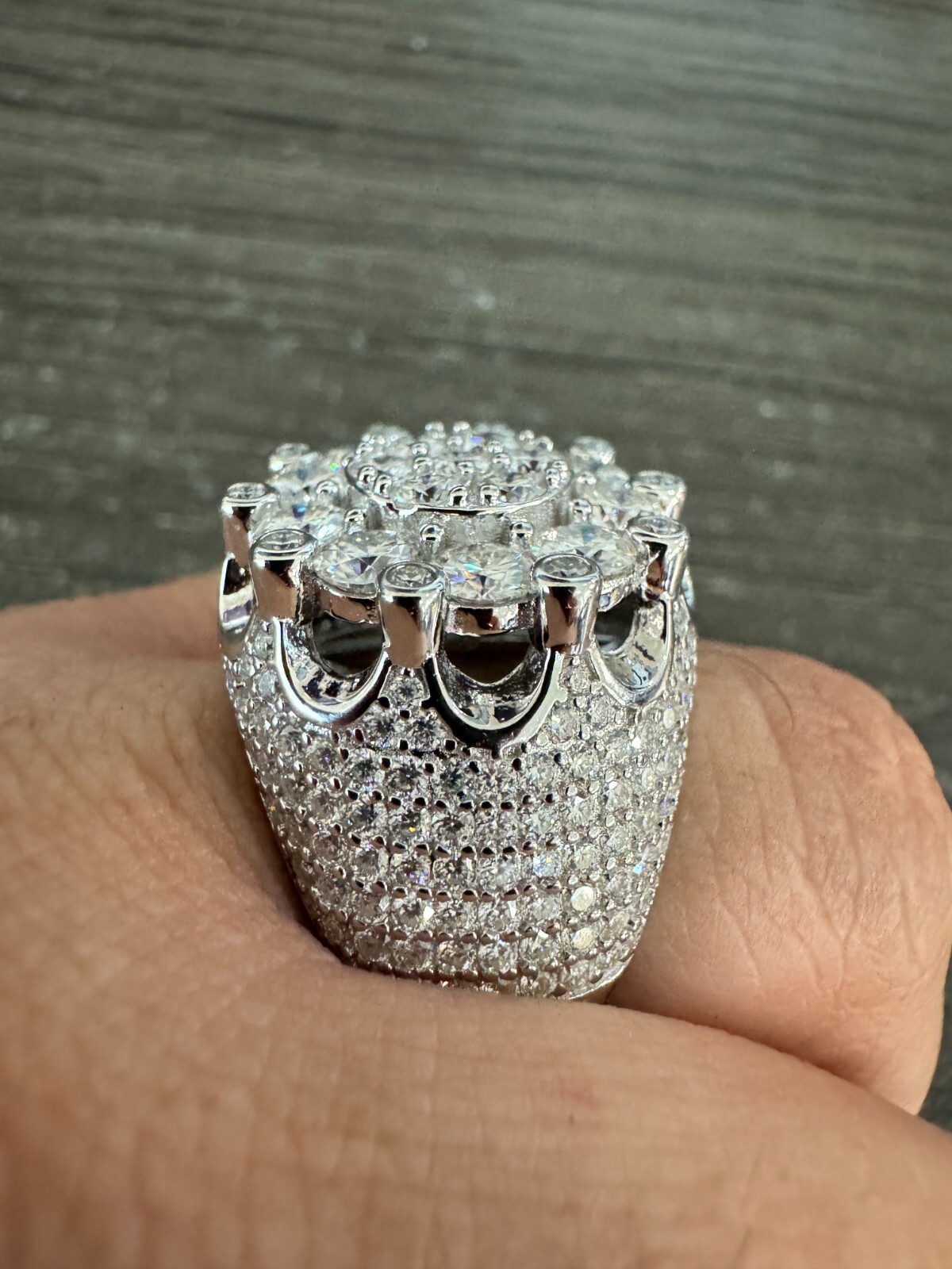 7.5ct MOISSANITE Large Stone Crown Iced Hip Hop Ring Real 925 Sterling Silver