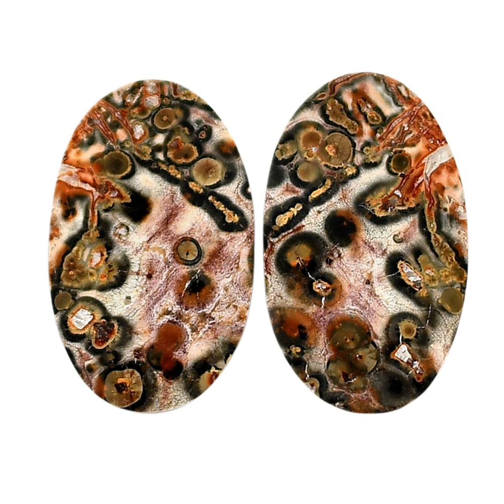 Natural Leopard Skin Jasper Pair 15×24.7×3.7 mm Oval Shape Gemstone LS30-04696