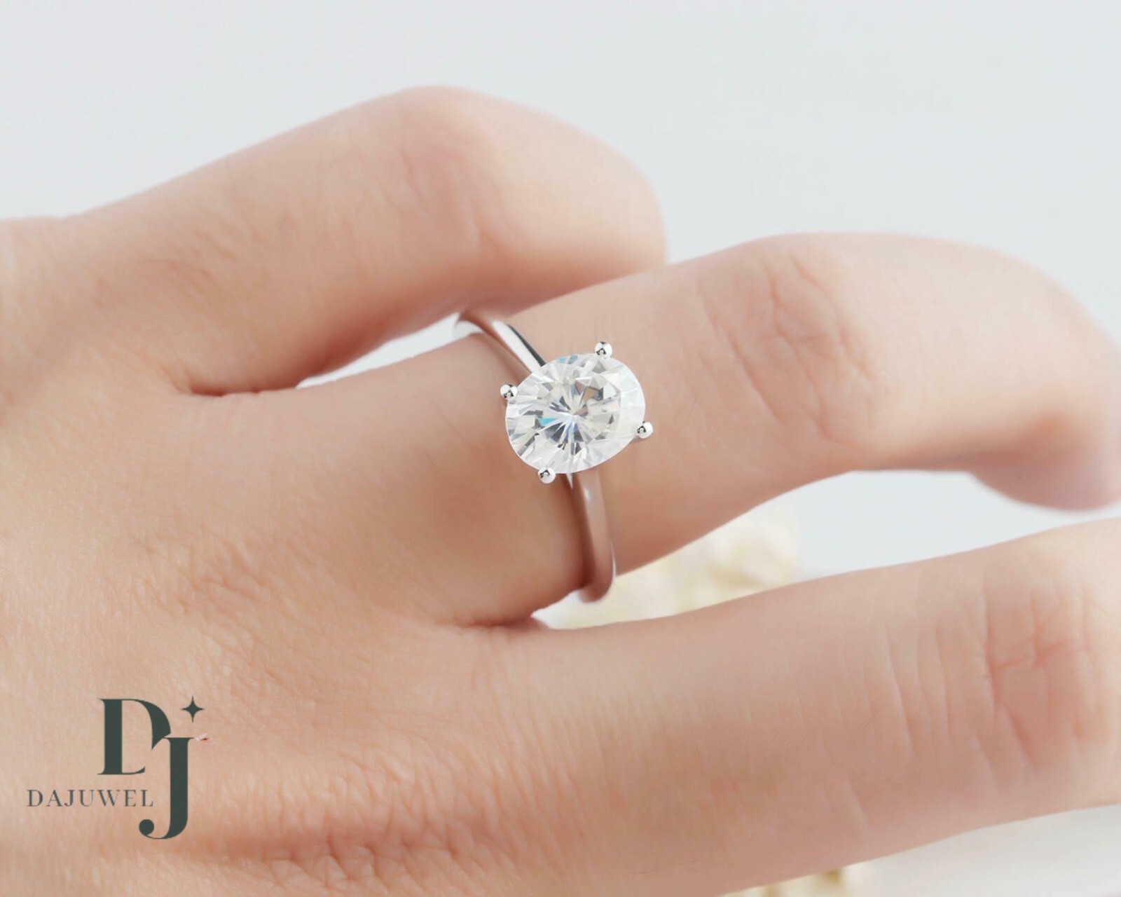 2 Carat Oval Cut Moissanite Solitaire Engagement Ring Solid 14K White Gold VVS1