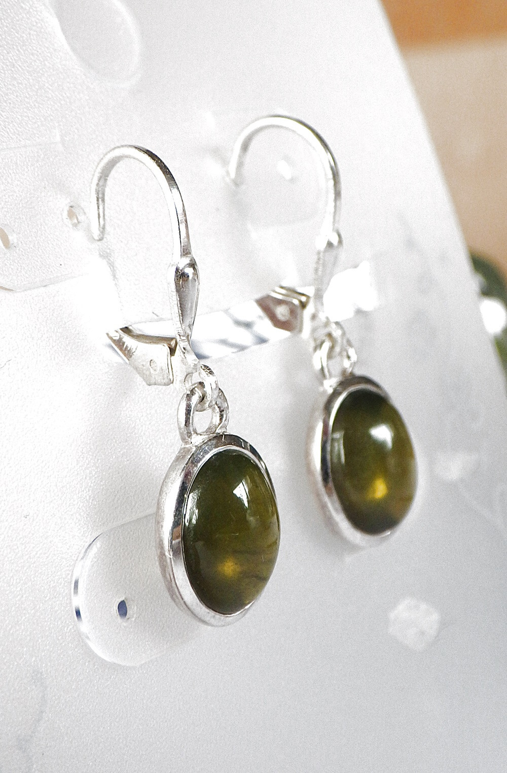 SCHMUCK-STCK OHRHÄNGER Vesuvianit Silber Ohrringe Hänger Cabochon Idokras