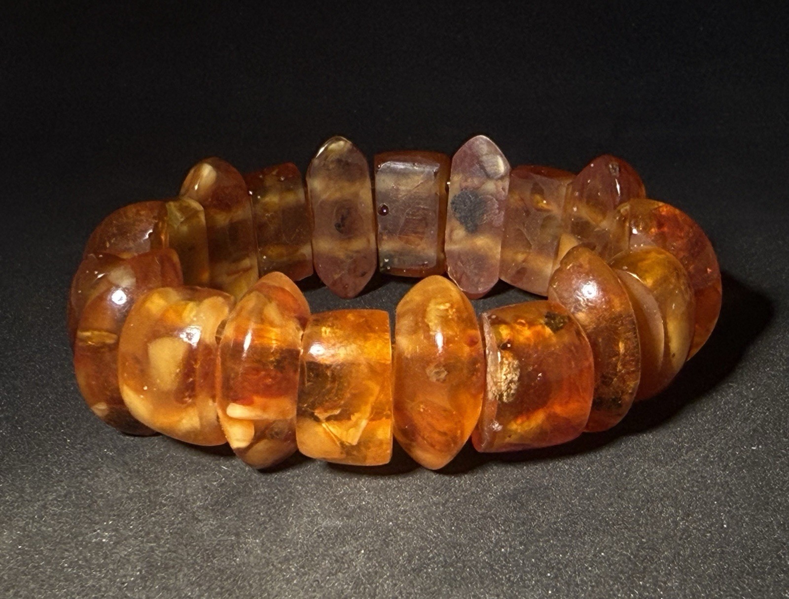 Natural Lithuanian Baltic Amber Stretch Bracelet 26.98g Honey Cognac Quality
