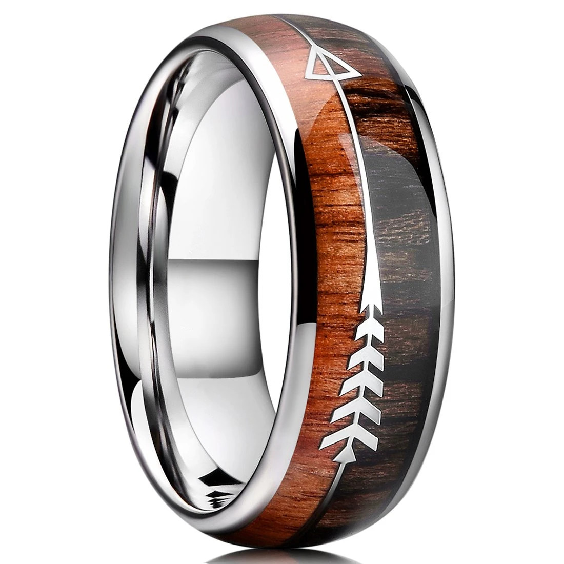 Bagues en acier inoxydable pour hommes, 8mm, couleur argent, bois de cerf brossé