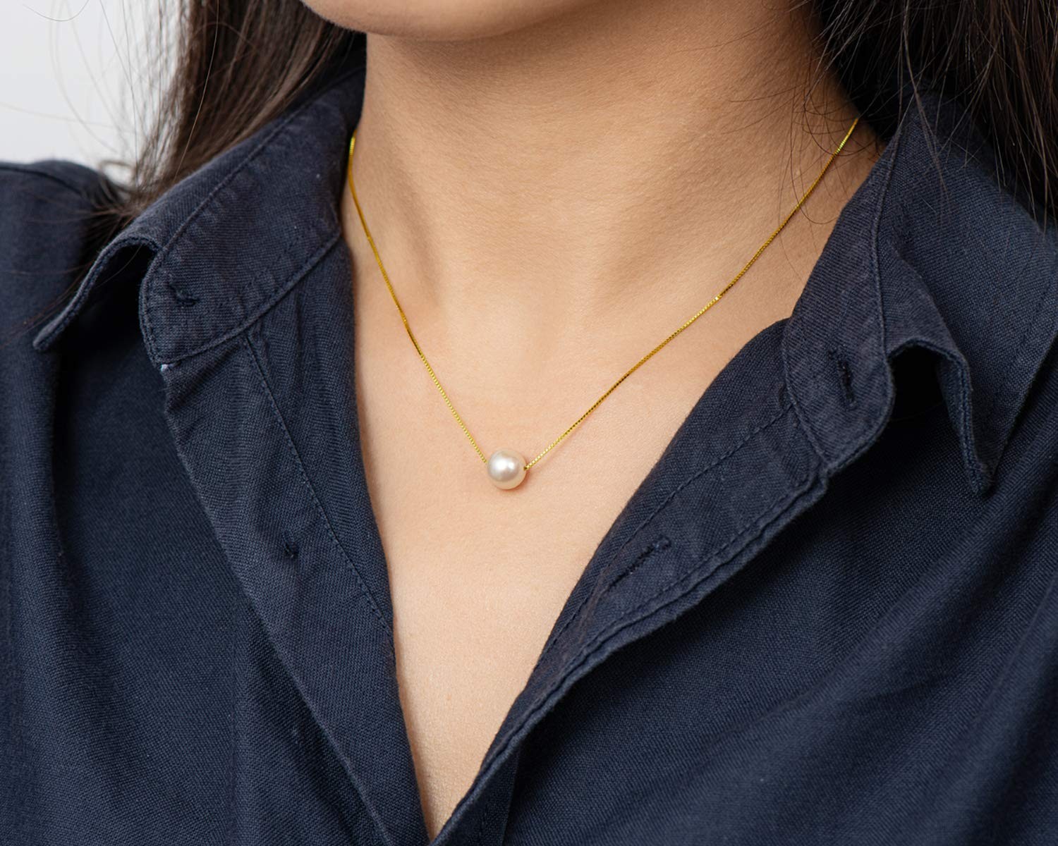 Floating Freshwater Pearl Pendant Necklace for Women – Sterling Silver 18″ Chain