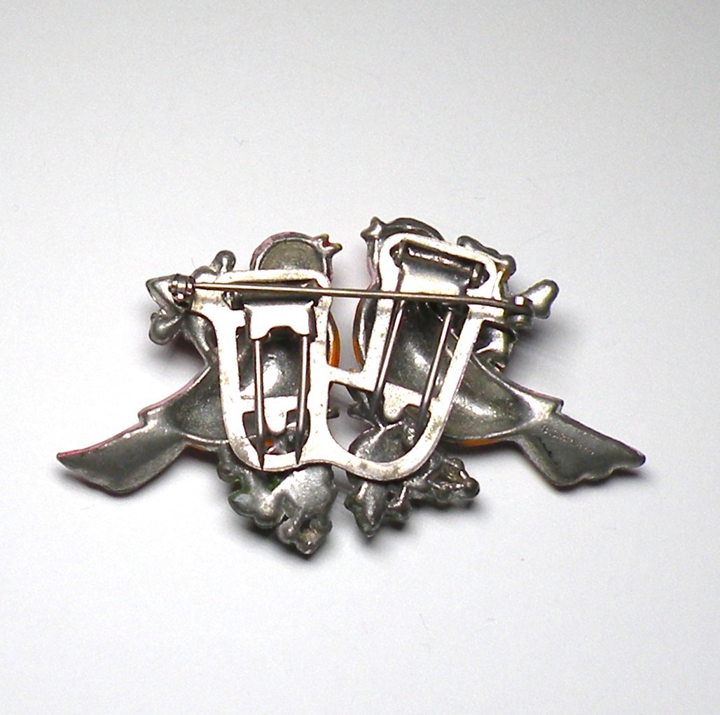 VINTAGE 1940S CORO DUETTE LOVE BIRDS ART DECO CLIPS RHINESTONE PIN BROOCH CRAFT