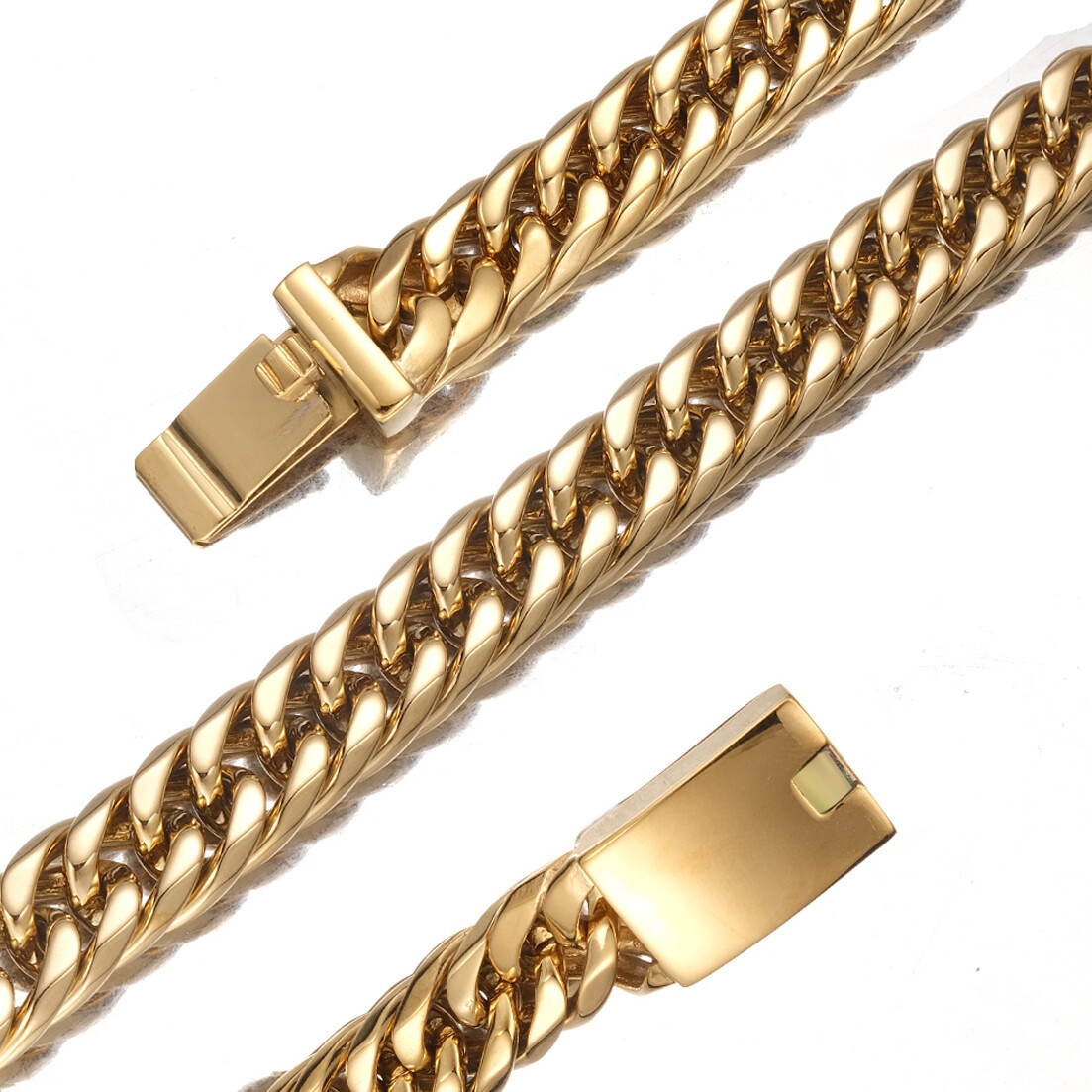 13/16mm Men’s Gold Tone Stainless Steel Curb Cuban Link Chain Necklace 16in-40in